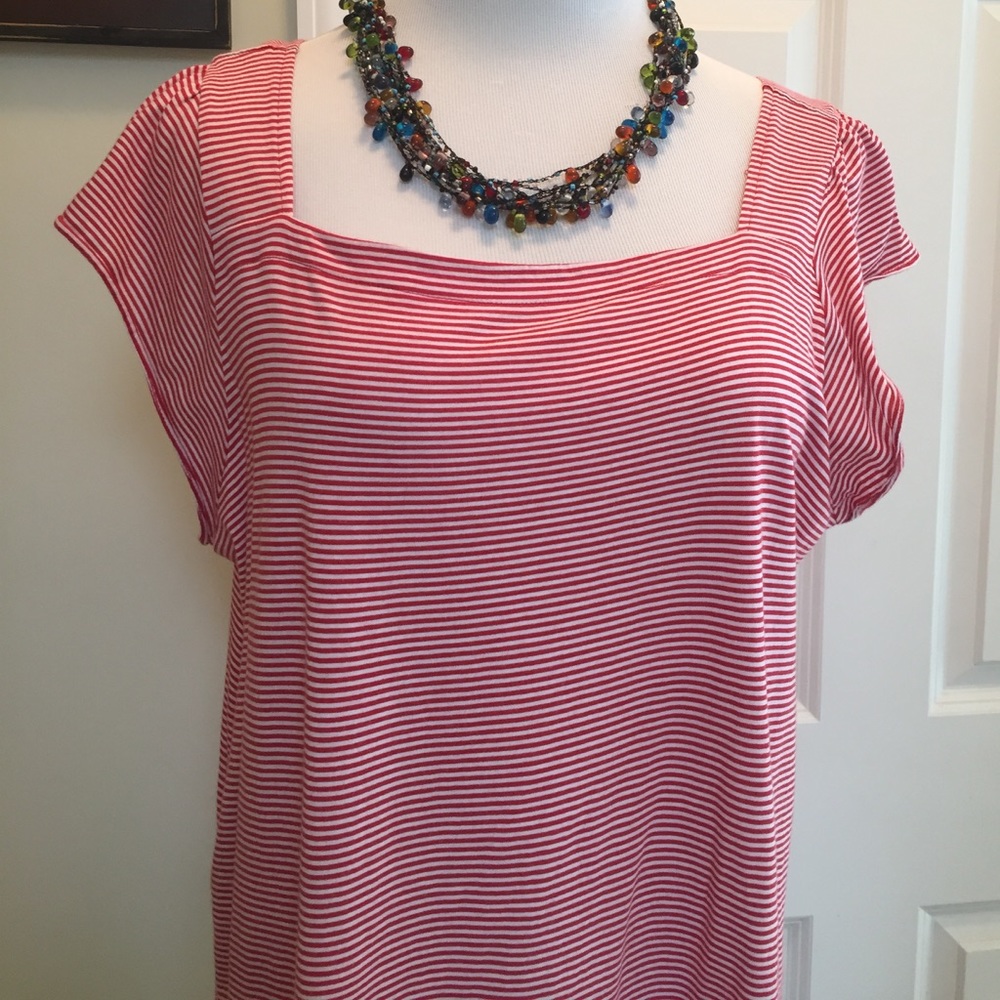 Loft pinstripe ruffle sleeve square neck tee